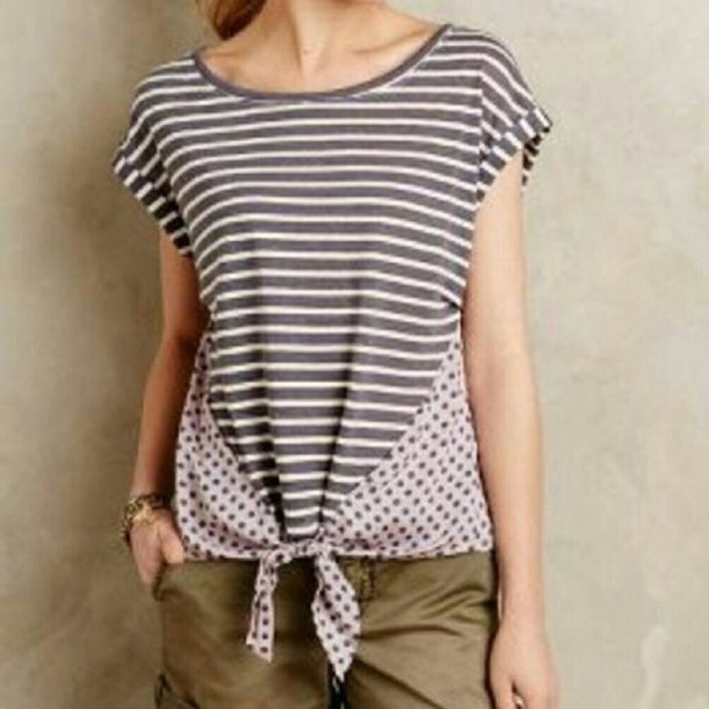 Anthropologie Striped Tie Front T Shirt